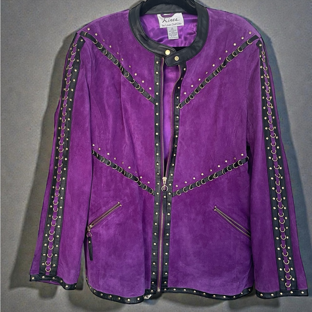 VINTAGE Linea by Louis Dell'Olio Purple Suede Jacket with Black Leather trim ❤️